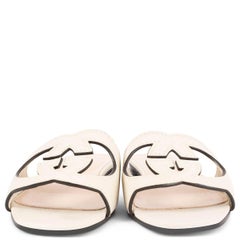 GUCCI cream leather INTERLOCKING G CUT-OUT SLIDE Sandals Shoes 35