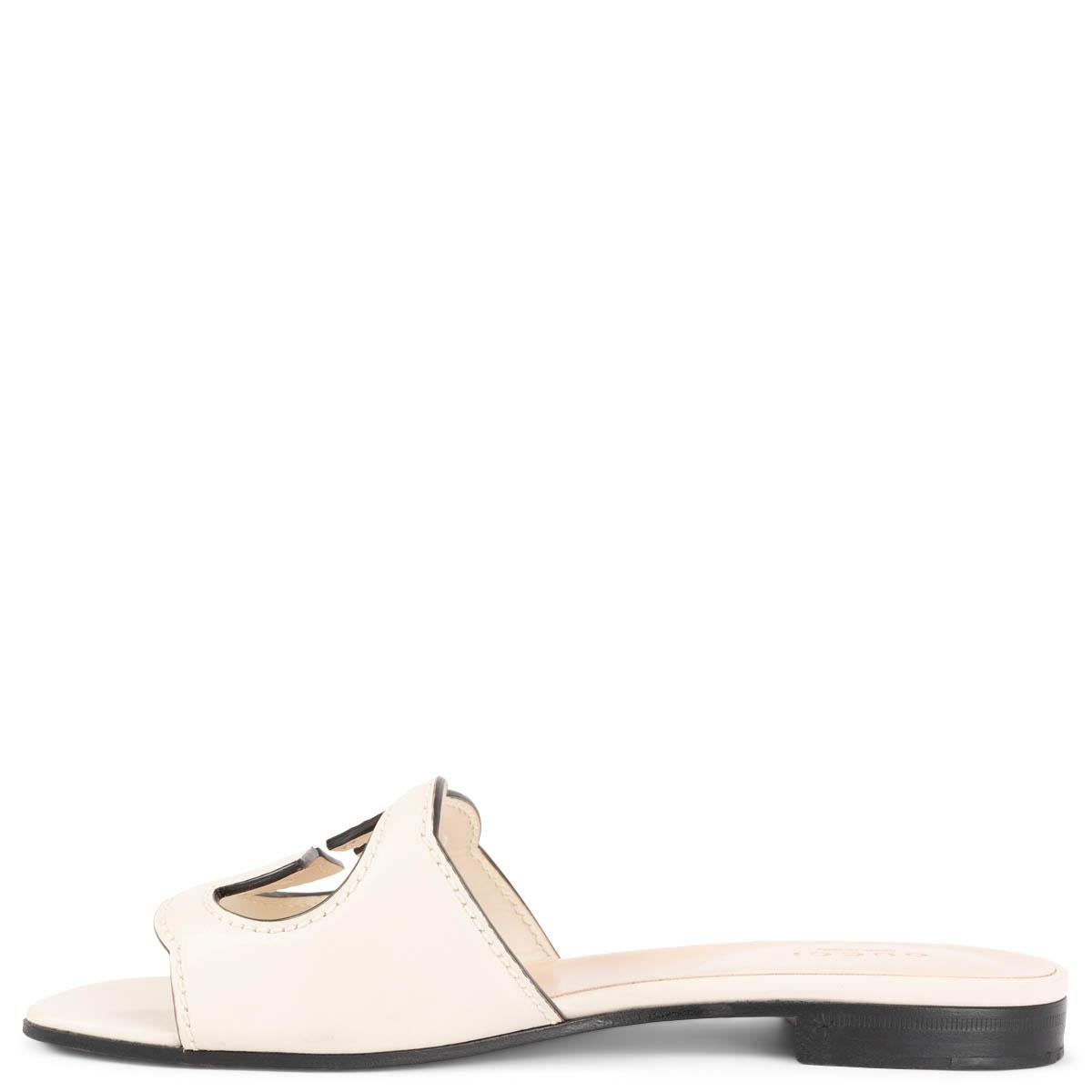 White GUCCI cream leather INTERLOCKING G CUT-OUT SLIDE Sandals Shoes 35 For Sale