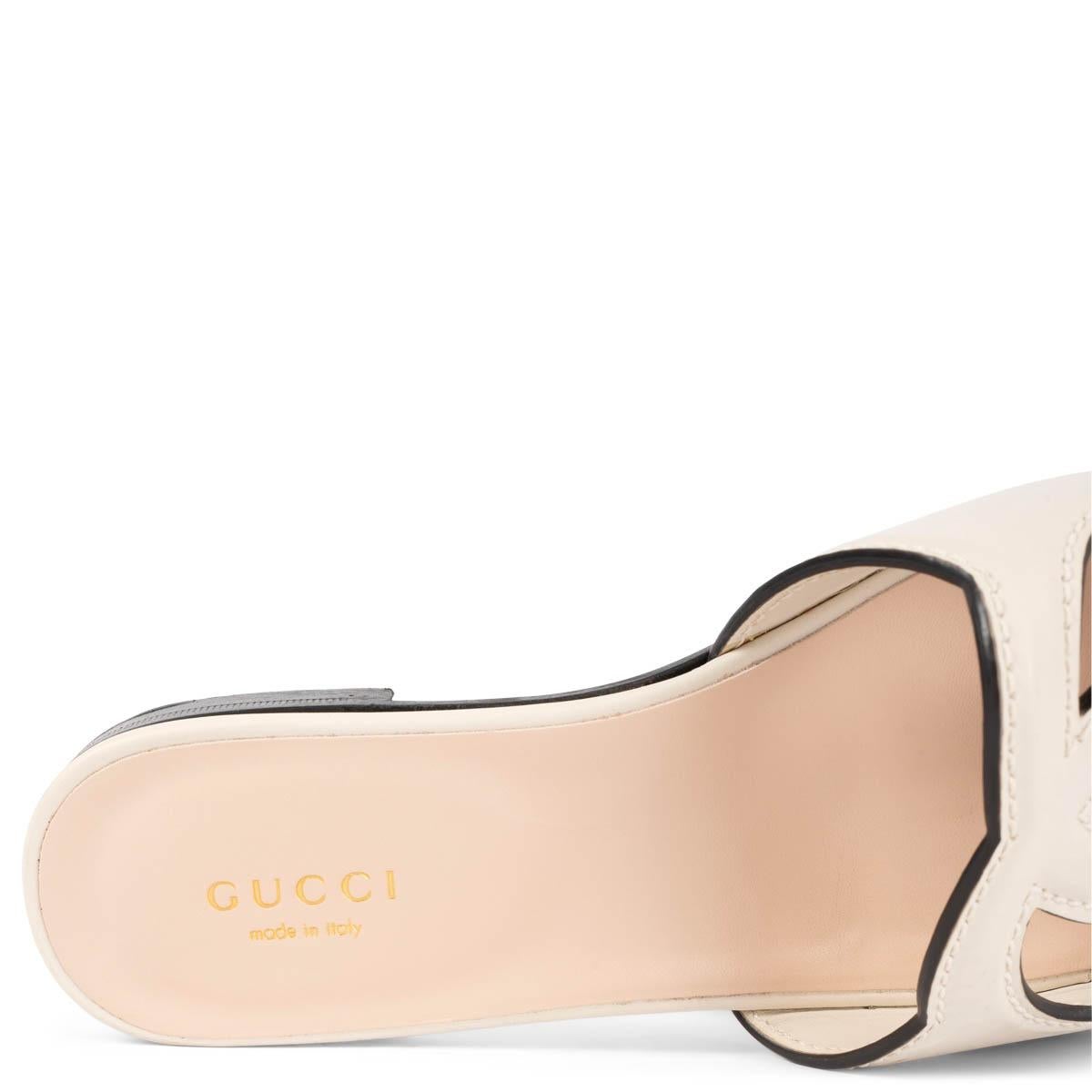 GUCCI cream leather INTERLOCKING G CUT-OUT SLIDE Sandals Shoes 35 For Sale 2