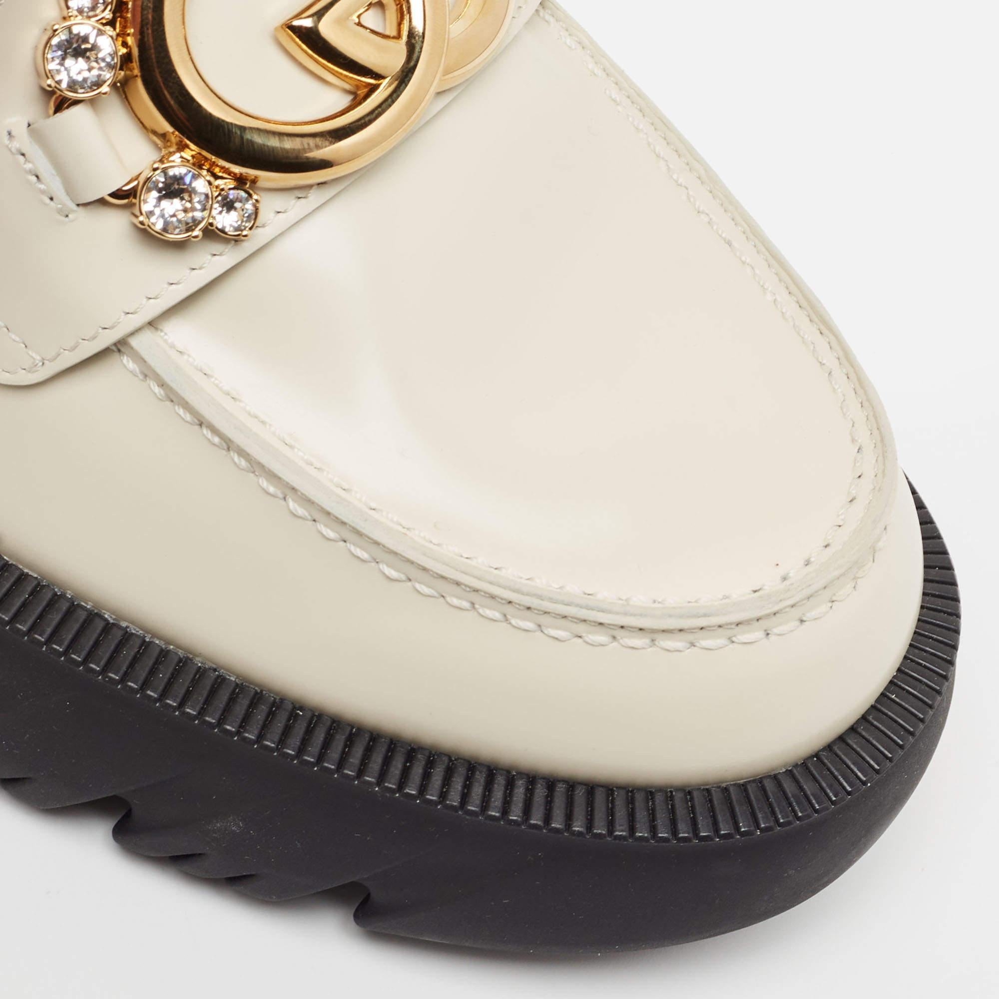 Beige Gucci Cream Leather Interlocking GG Platform Loafers Size 39