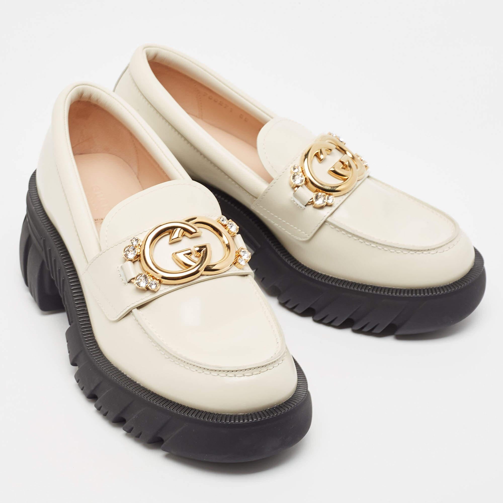 Gucci Cream Leather Interlocking GG Platform Loafers Size 39 1