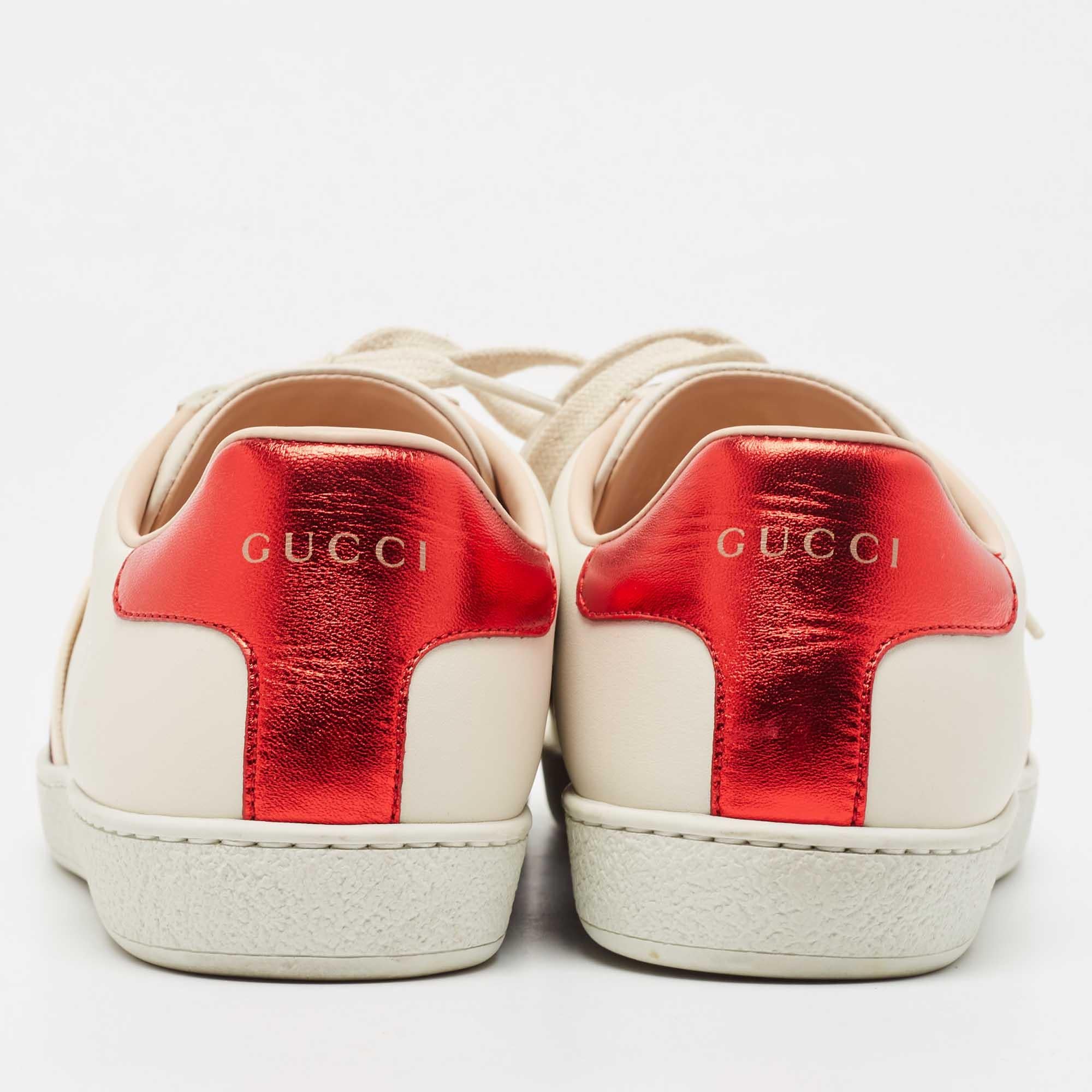 Gucci Cream Leather Logo Elastic Band Ace Sneakers Size 39 For Sale 5