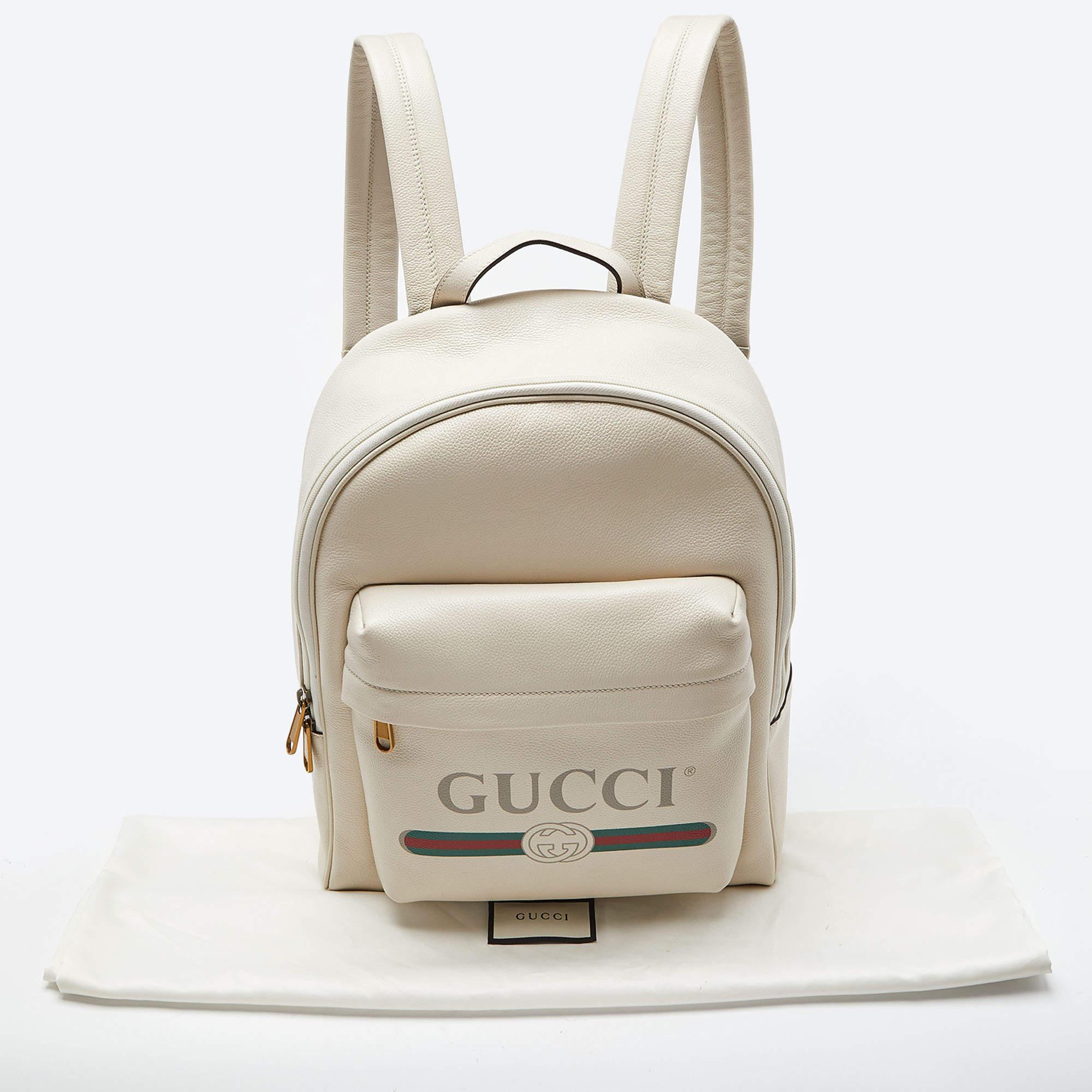 Gucci Cream Leather Logo Print Backpack 7