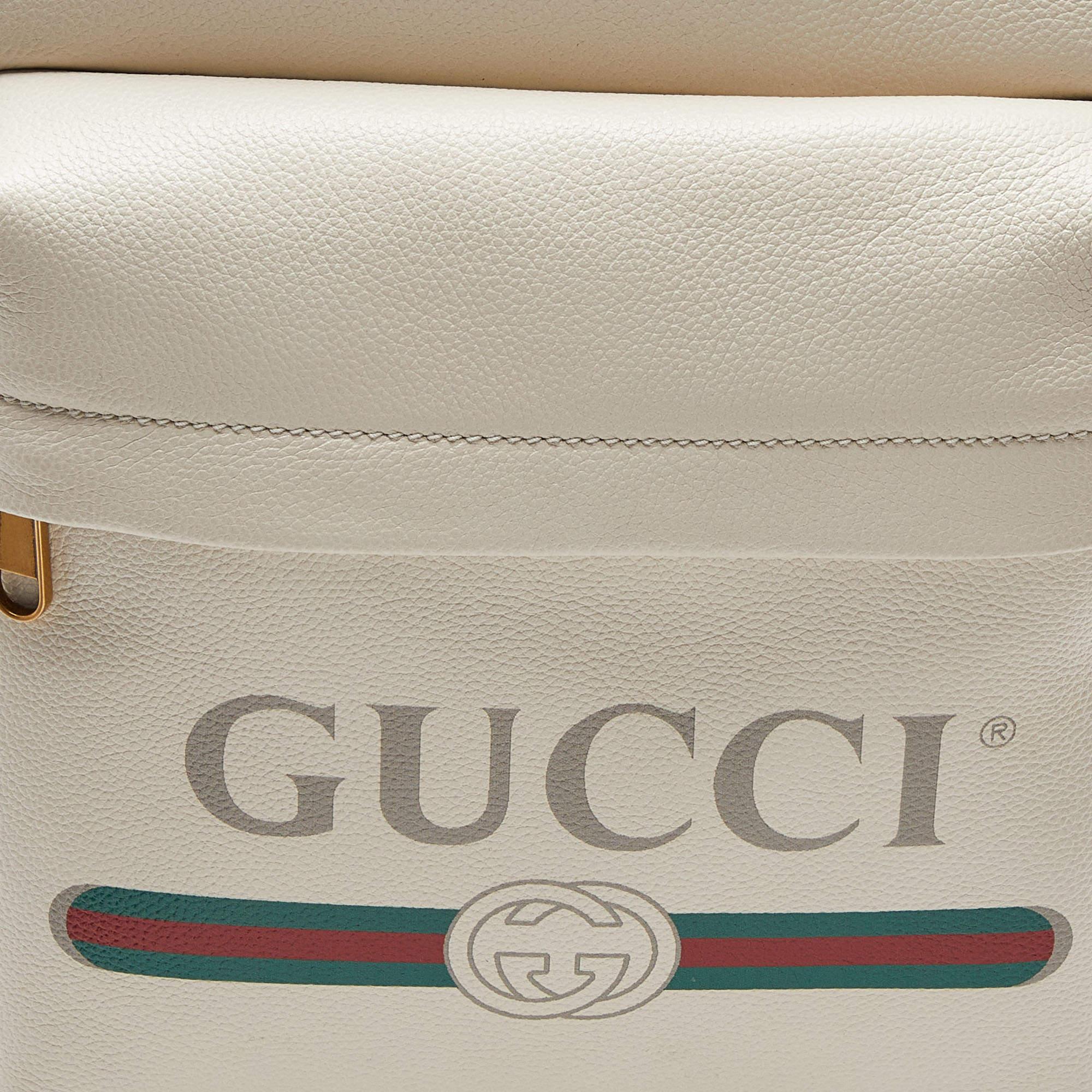 Gucci Cream Leather Logo Print Backpack In New Condition In Dubai, Al Qouz 2