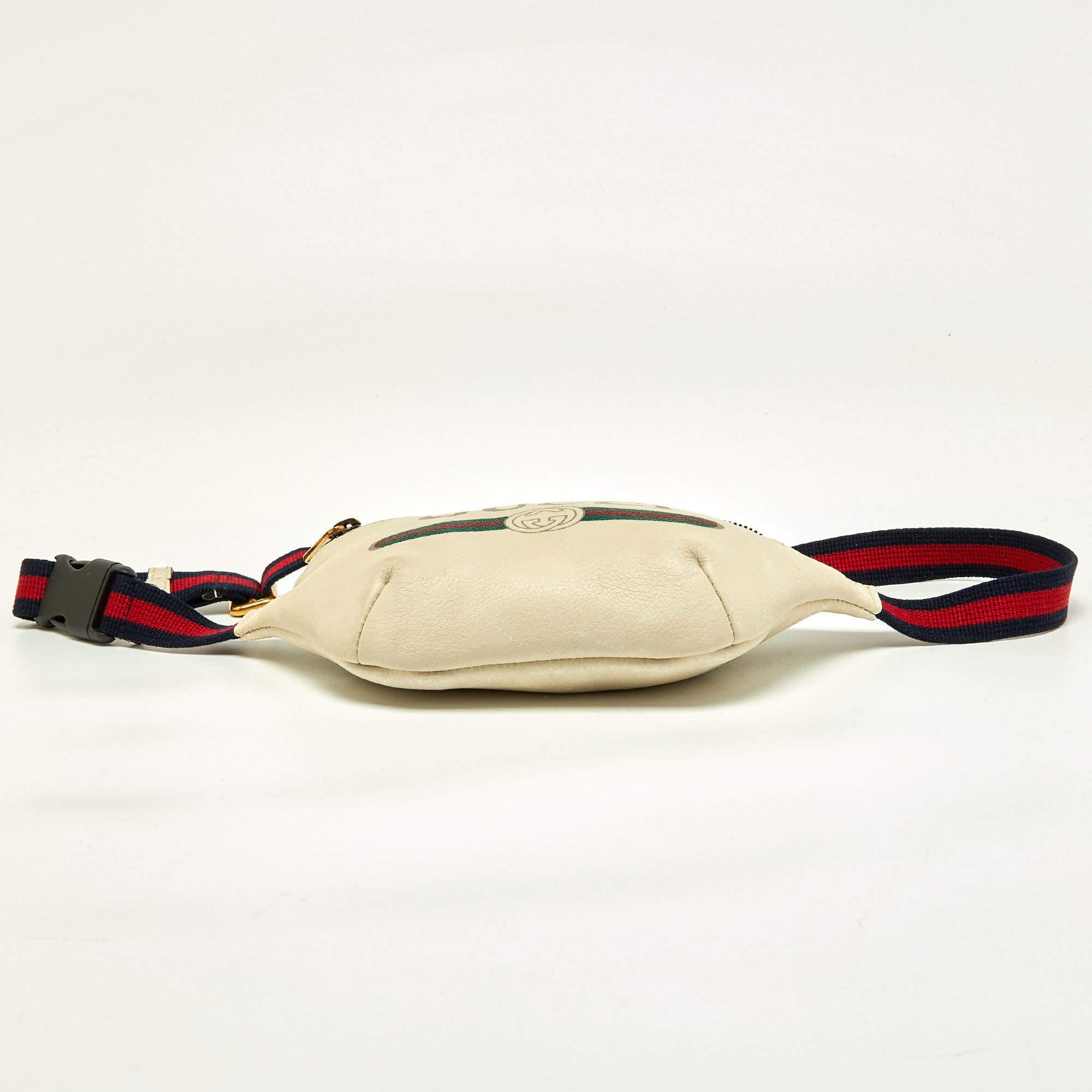 Gucci Cream Leather Logo Web Belt Bag For Sale 1