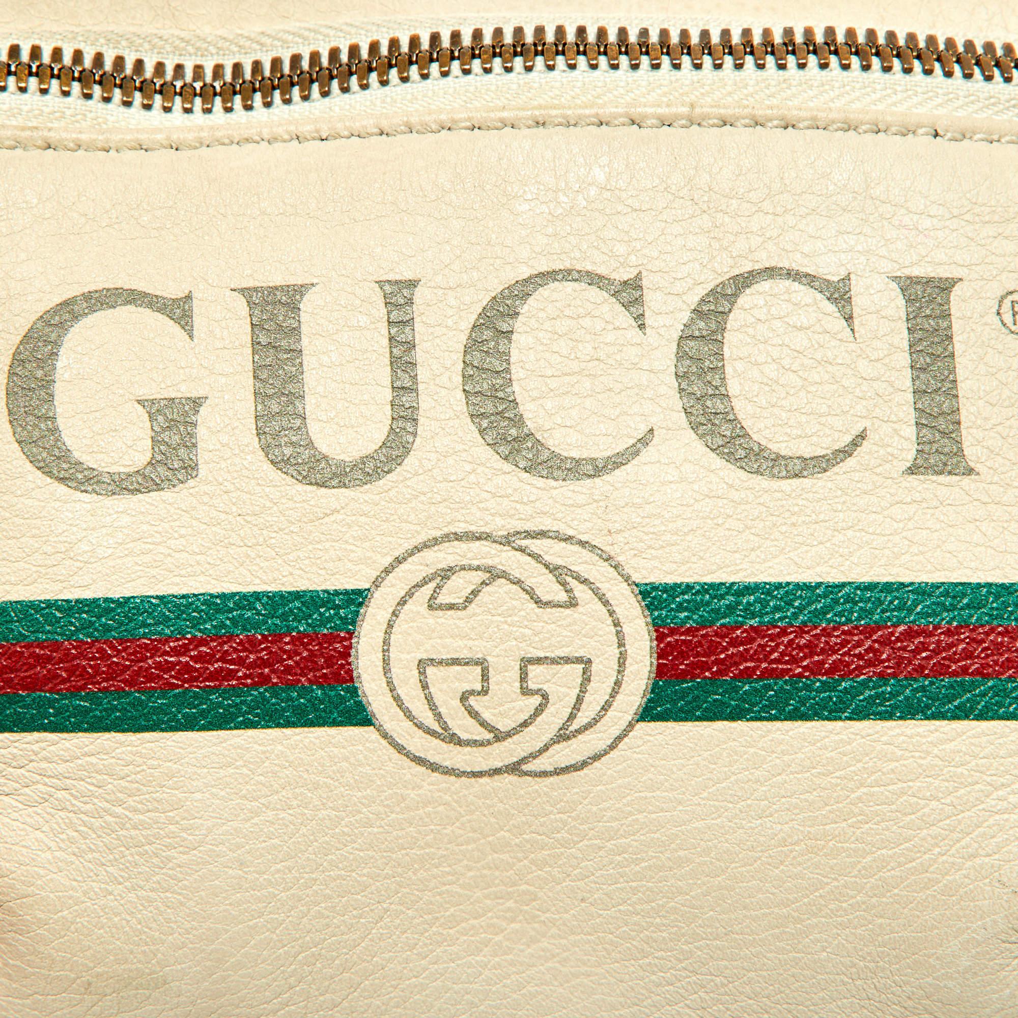 Gucci Cream Leather Logo Web Belt Bag For Sale 2