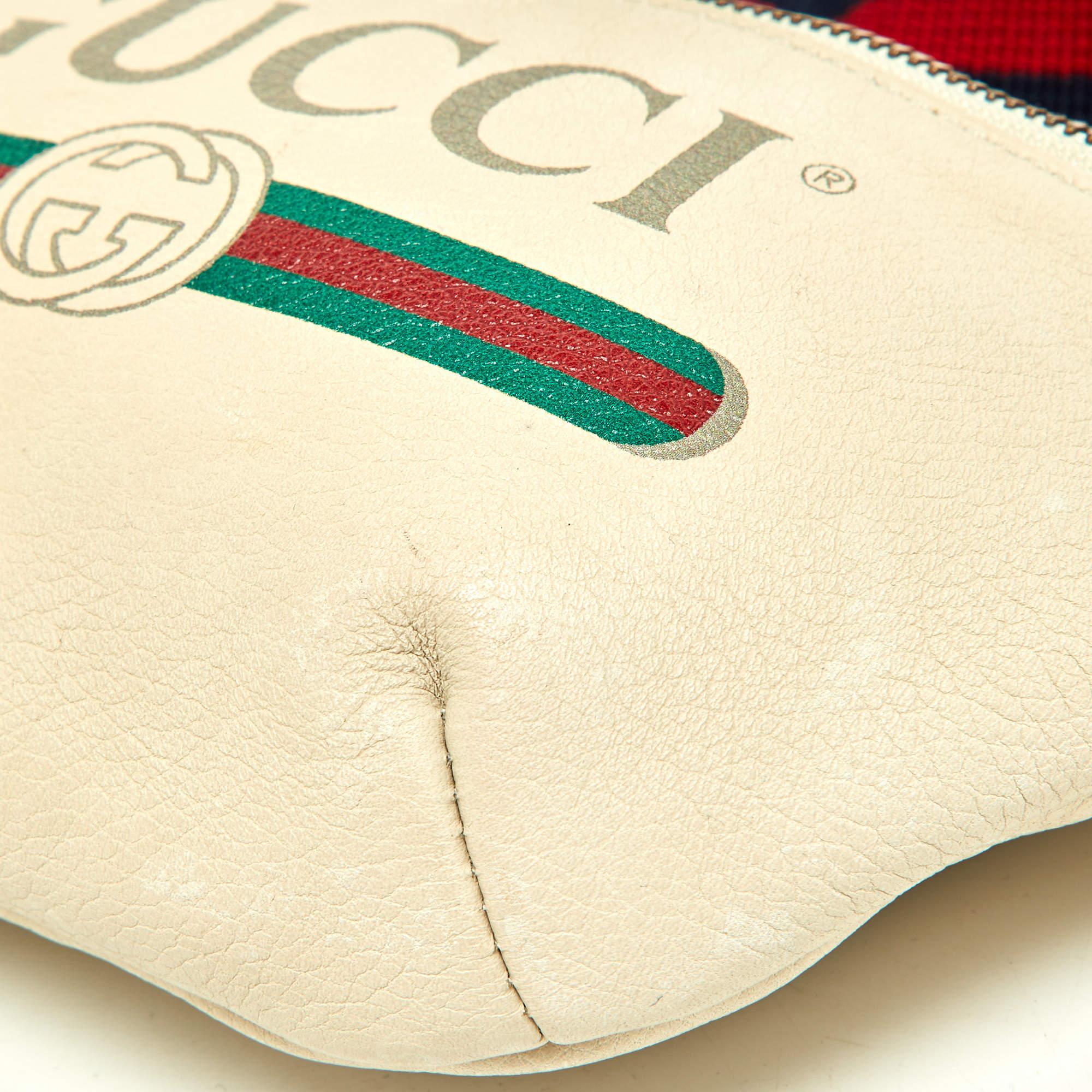 Gucci Cream Leather Logo Web Belt Bag For Sale 3