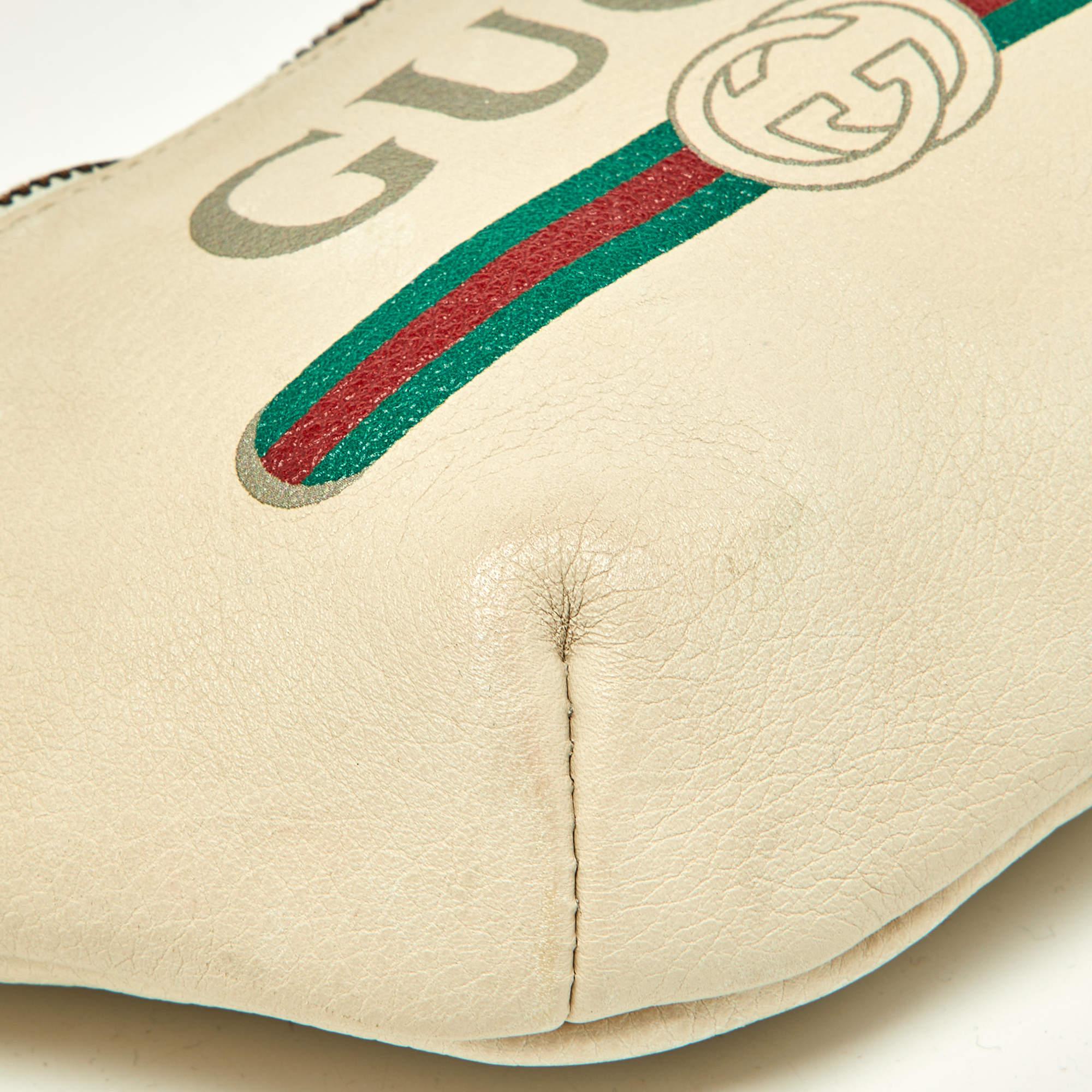 Gucci Cream Leather Logo Web Belt Bag For Sale 4