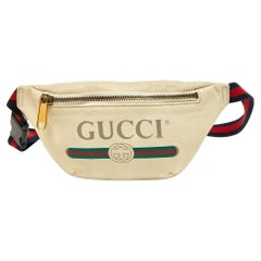 Gucci Cream Leather Logo Web Belt Bag