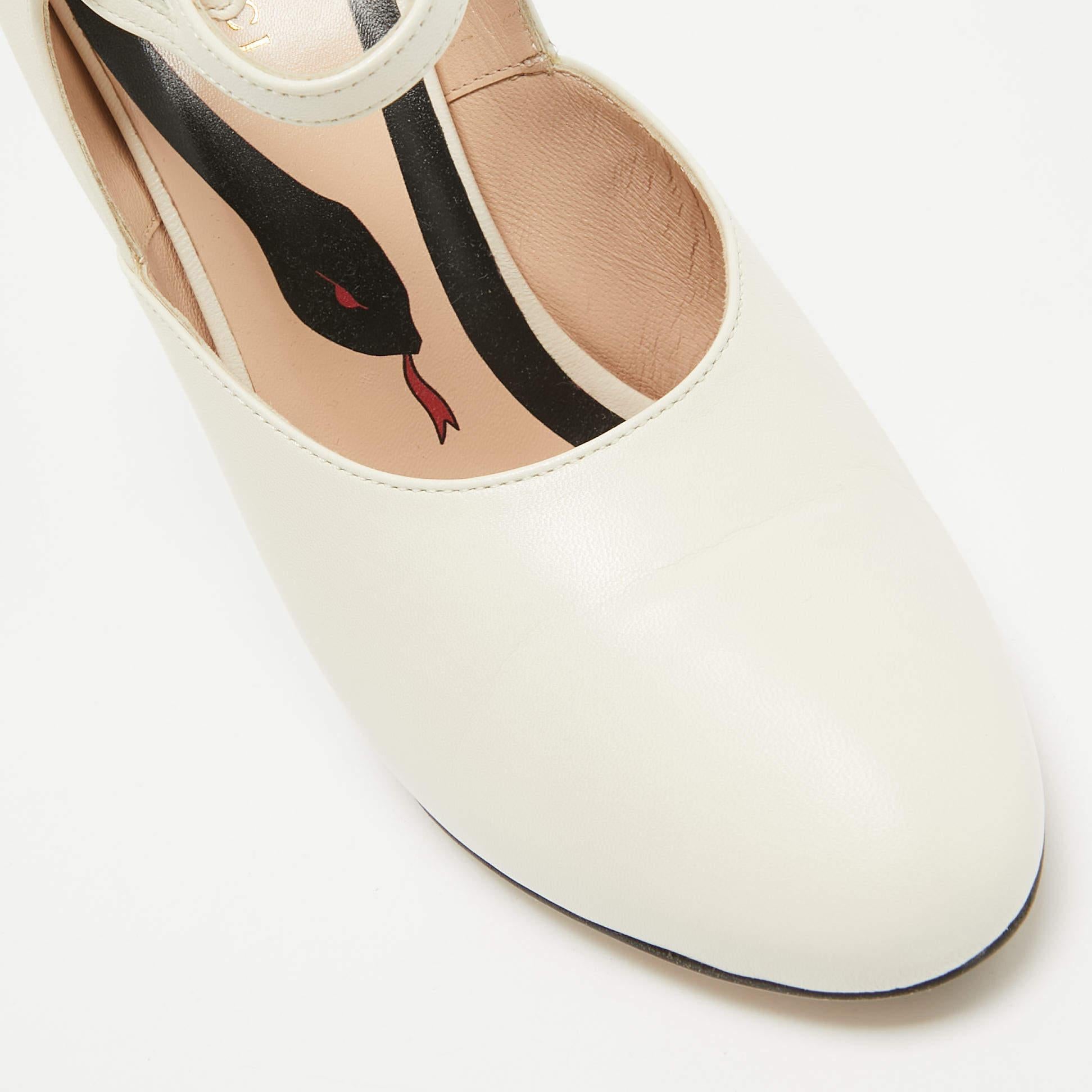 Gucci Cream Leather Mary Jane Pumps Size 37.5 2