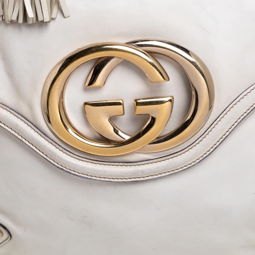 Gucci Cream Leather Medium Britt Tassel Hobo 1