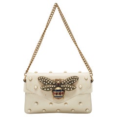 Gucci Cream Leather Mini Pearl Studded Queen Margaret Broadway Shoulder Bag