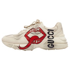 Gucci Cream Leather Mouth Print Rhyton Sneakers Size 45