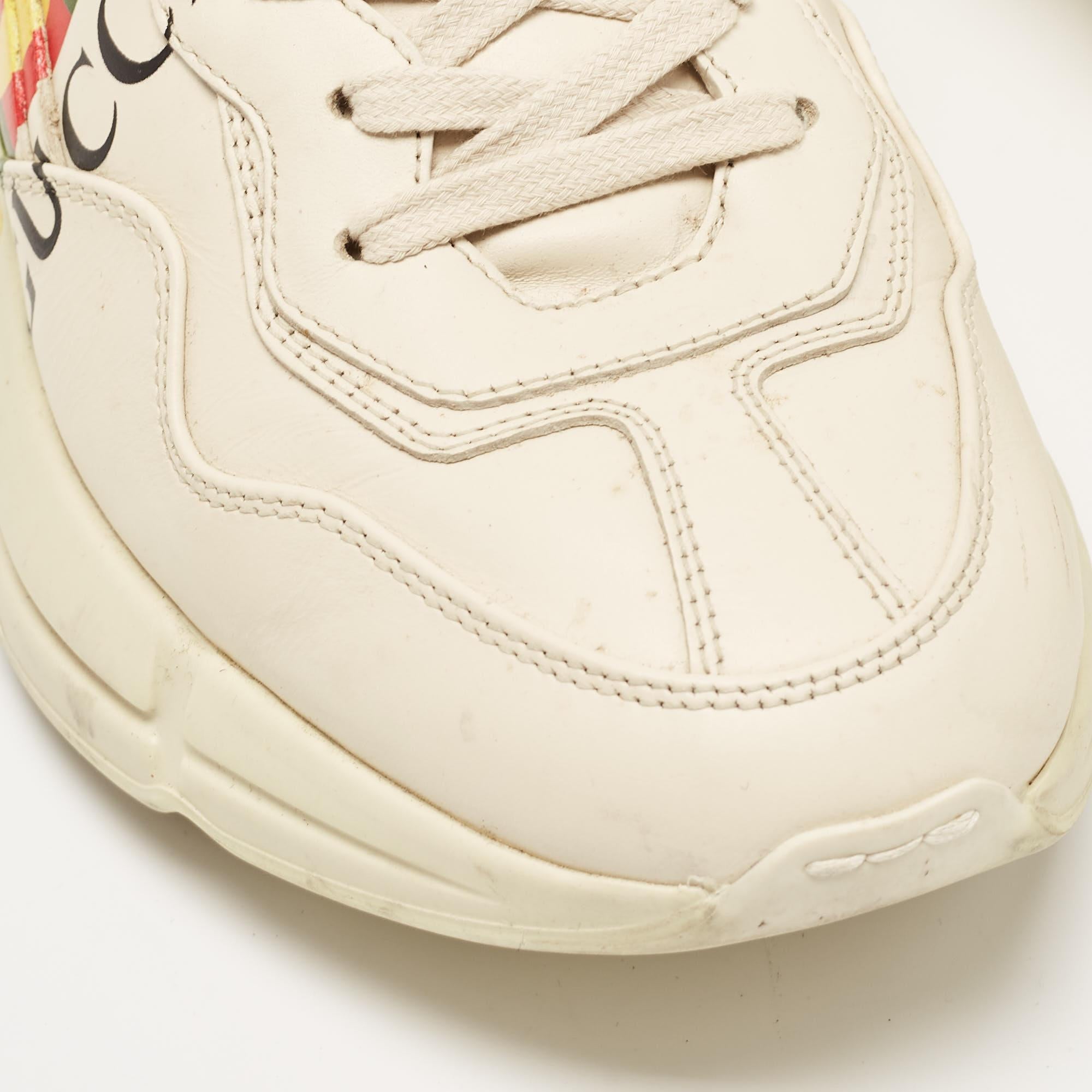 Women's Gucci Cream Leather Rhyton Logo Low Top Sneakers Size 40 For Sale
