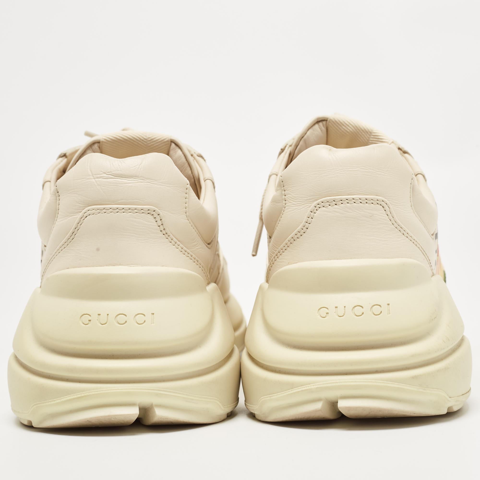Gucci Cream Leather Rhyton Logo Low Top Sneakers Size 40 For Sale 4