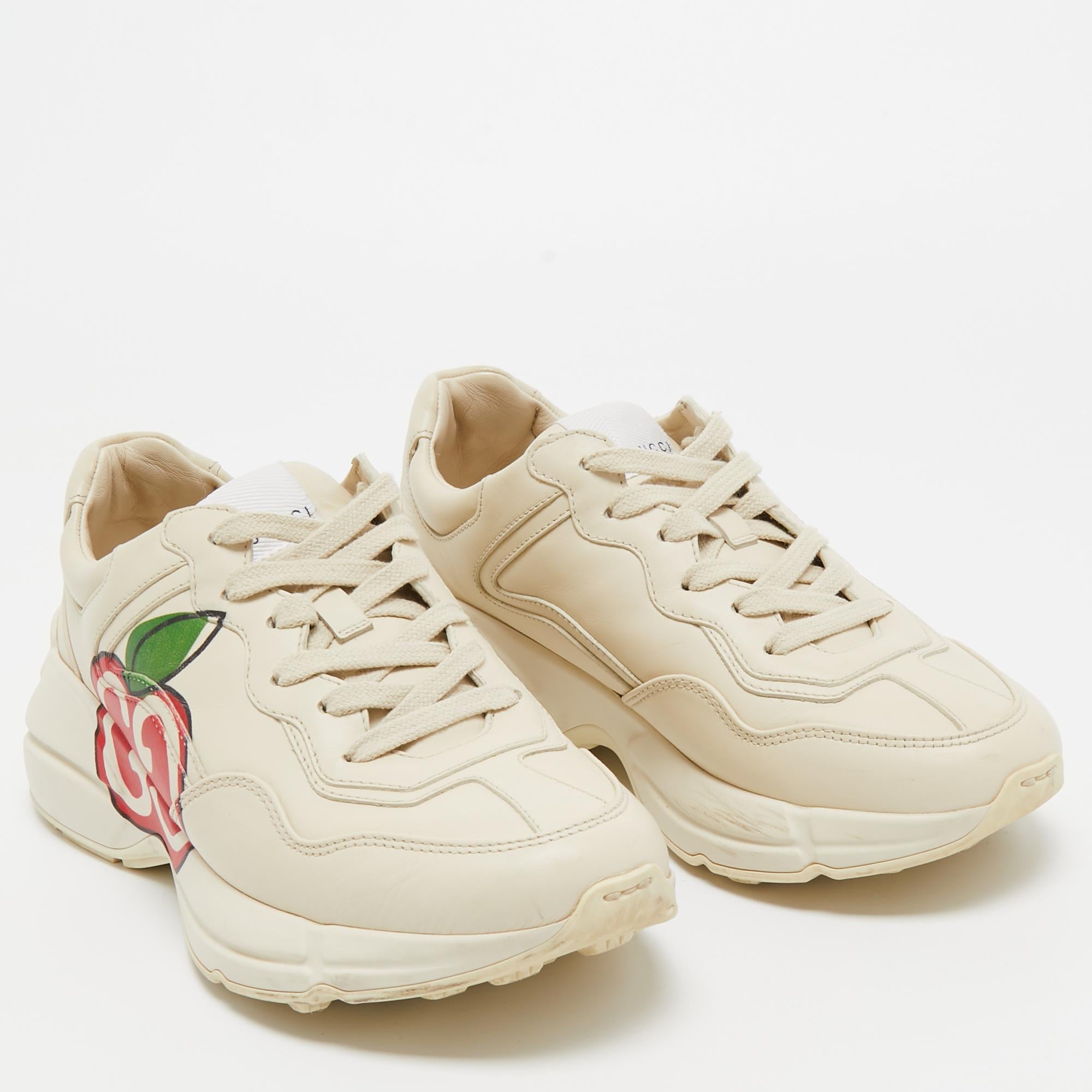 Gucci Cream Leather Rhyton Low Top Sneakers Size 37.5 3