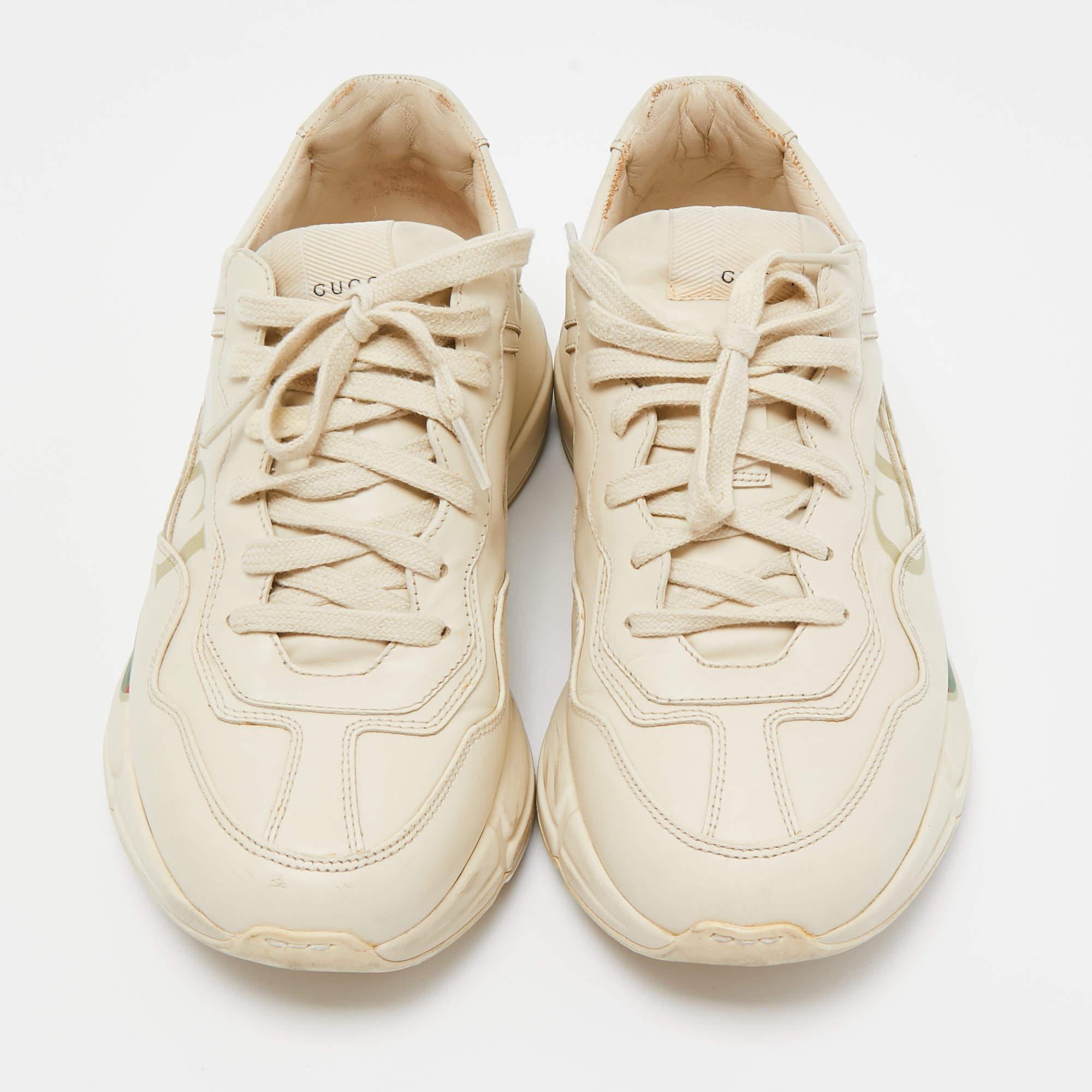 Women's Gucci Cream Leather Rhyton Low Top Sneakers Size 40.5