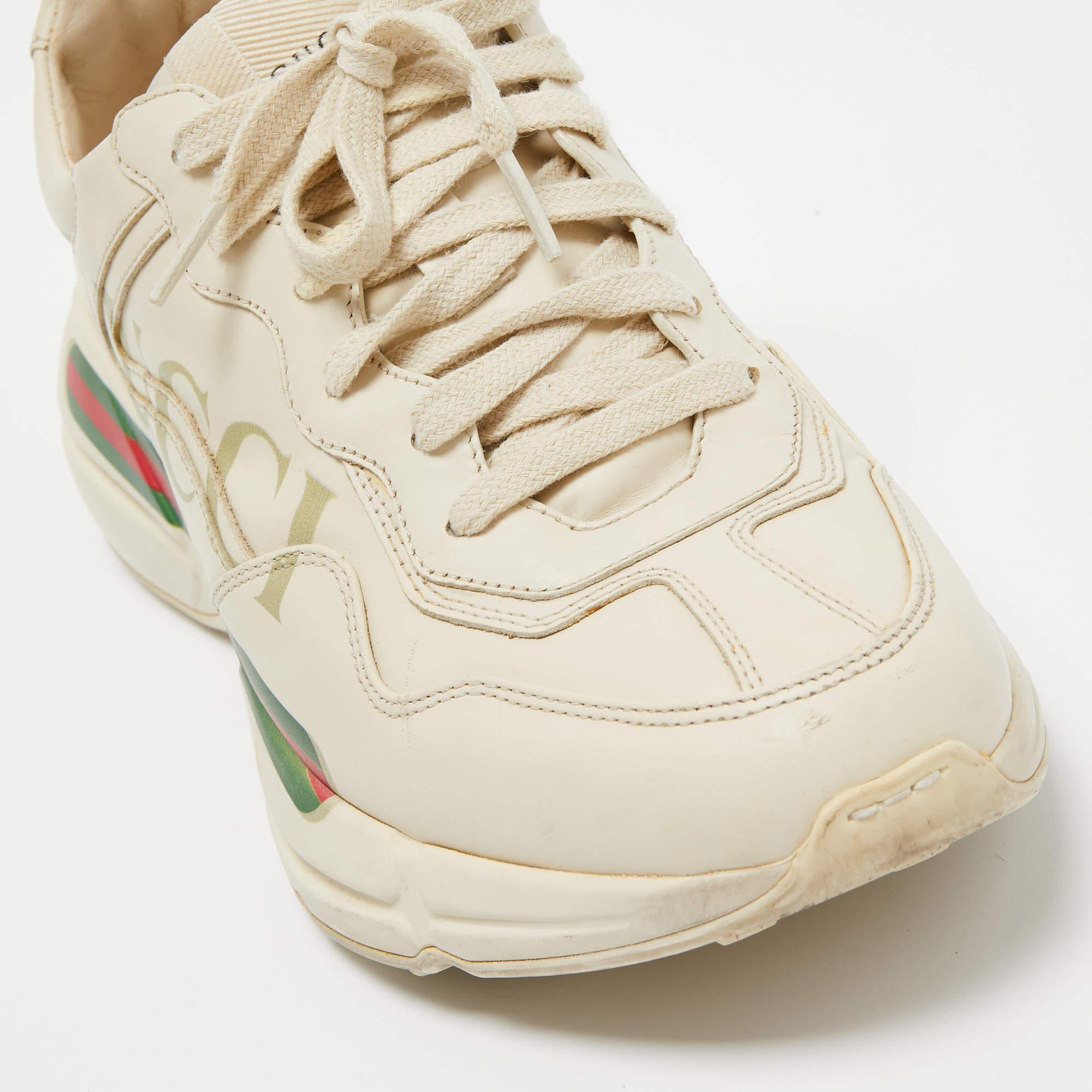 Gucci Cream Leather Rhyton Low Top Sneakers Size 40.5 2