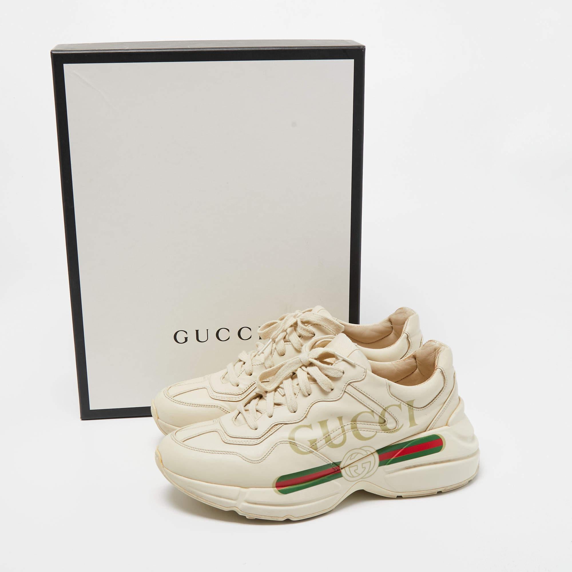 Gucci Cream Leather Rhyton Low Top Sneakers Size 40.5 5