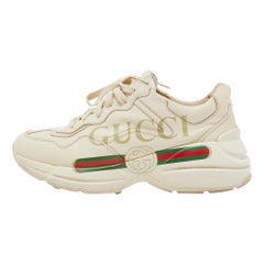 Gucci Cream Leather Rhyton Low Top Sneakers Size 40.5