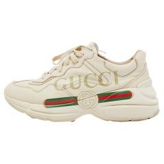 Gucci Cream Leather Rhyton Low Top Sneakers Size 40.5