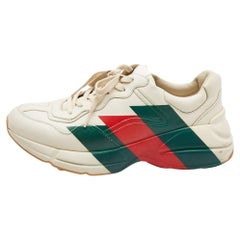 Used Gucci Cream Leather Rhyton Low Top Sneakers Size 42