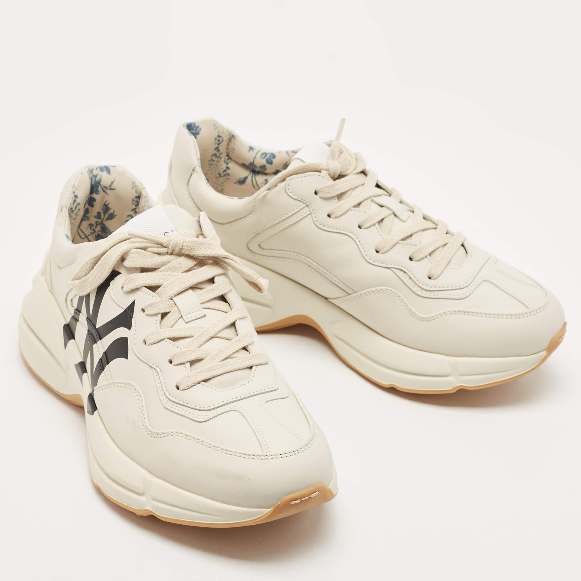 Gucci Cream Leather Rhyton NY Yankees Low Top Sneakers Size 40 1