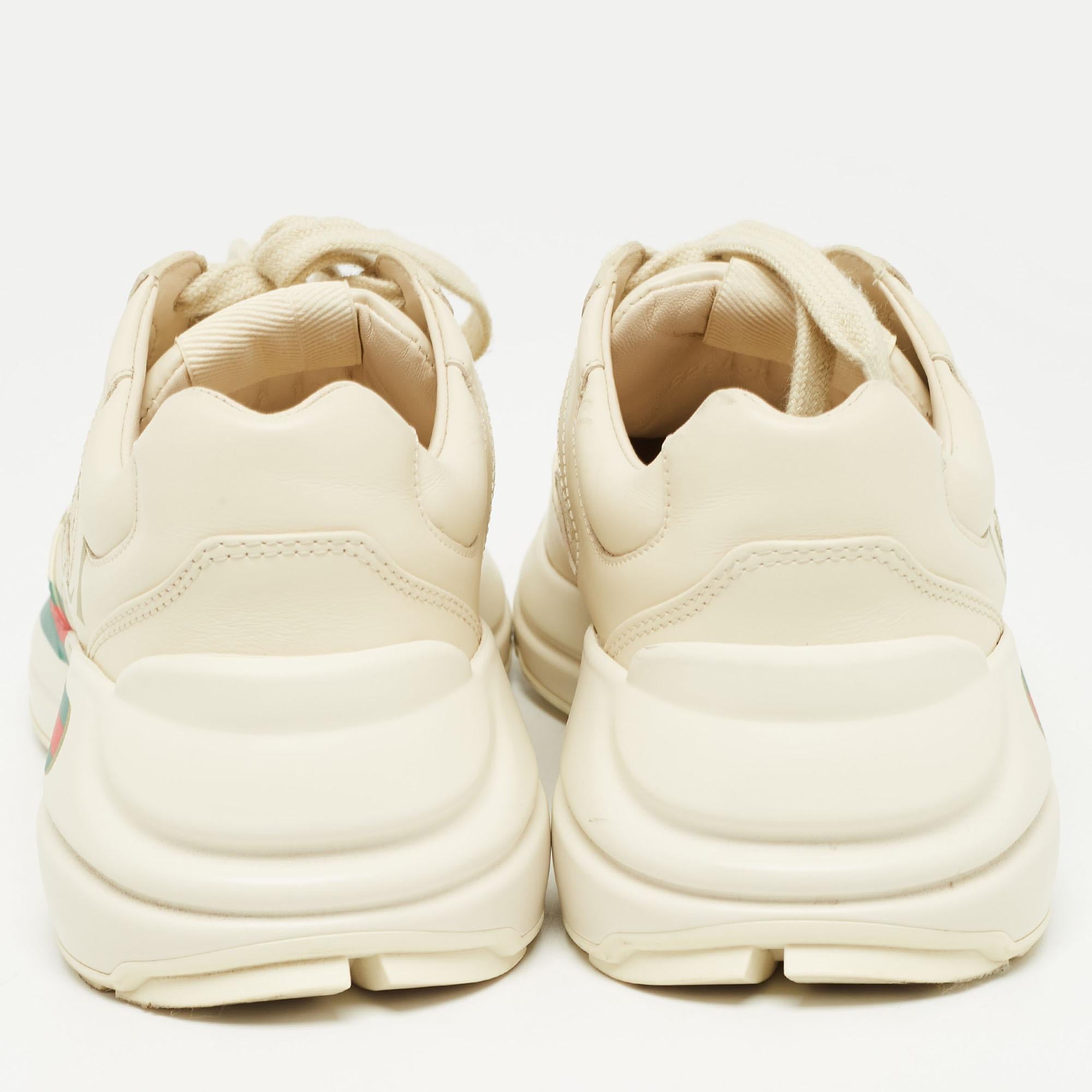 Gucci Cream Leather Rhyton Sneakers Size 35.5 1