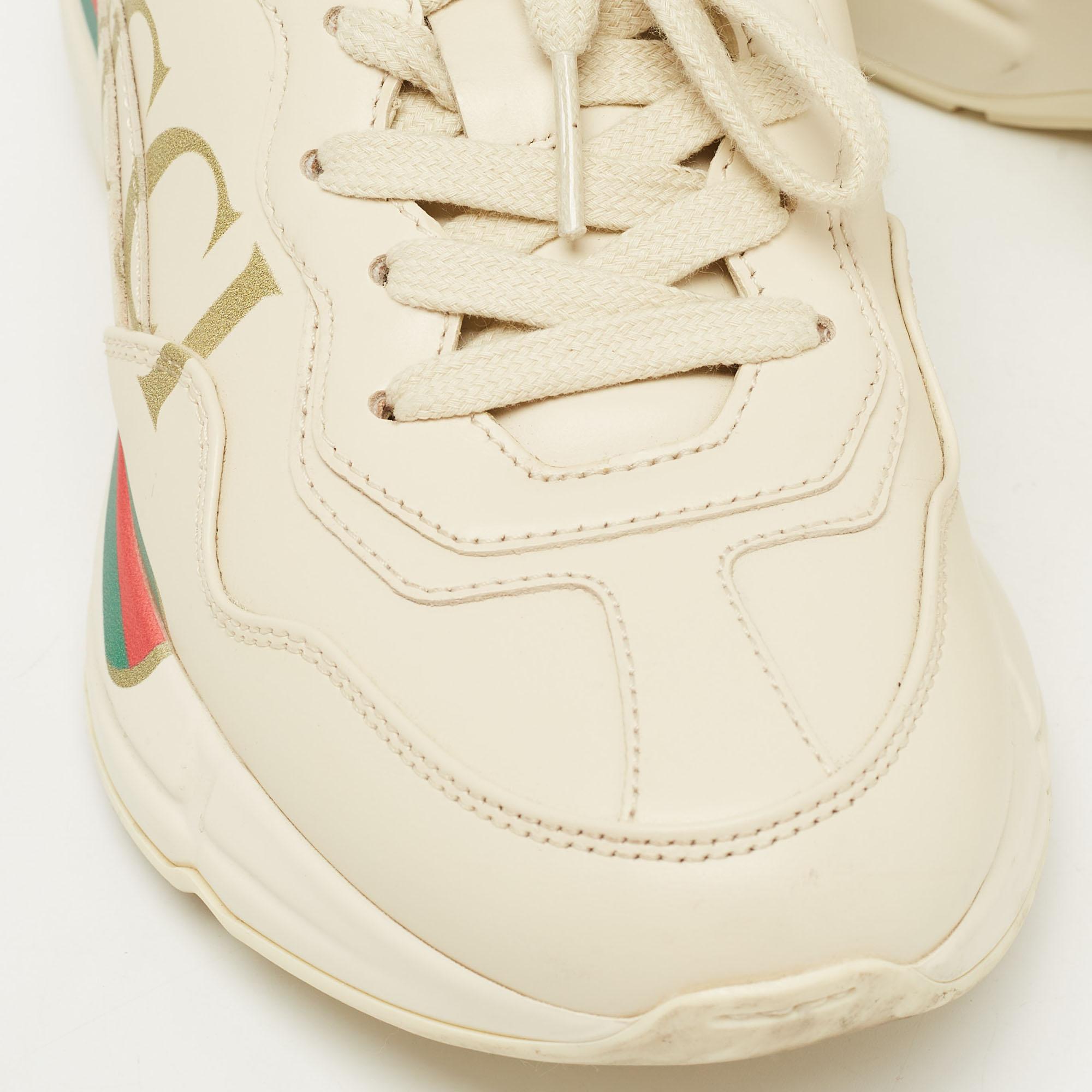 Gucci Cream Leather Rhyton Sneakers Size 35.5 2