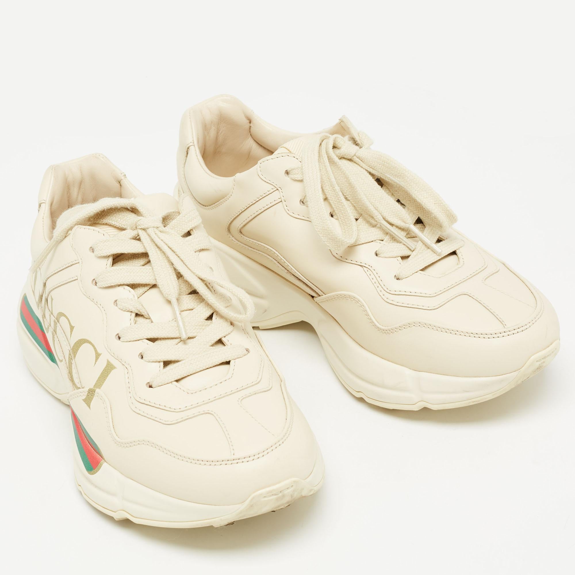 Gucci Cream Leather Rhyton Sneakers Size 35.5 3