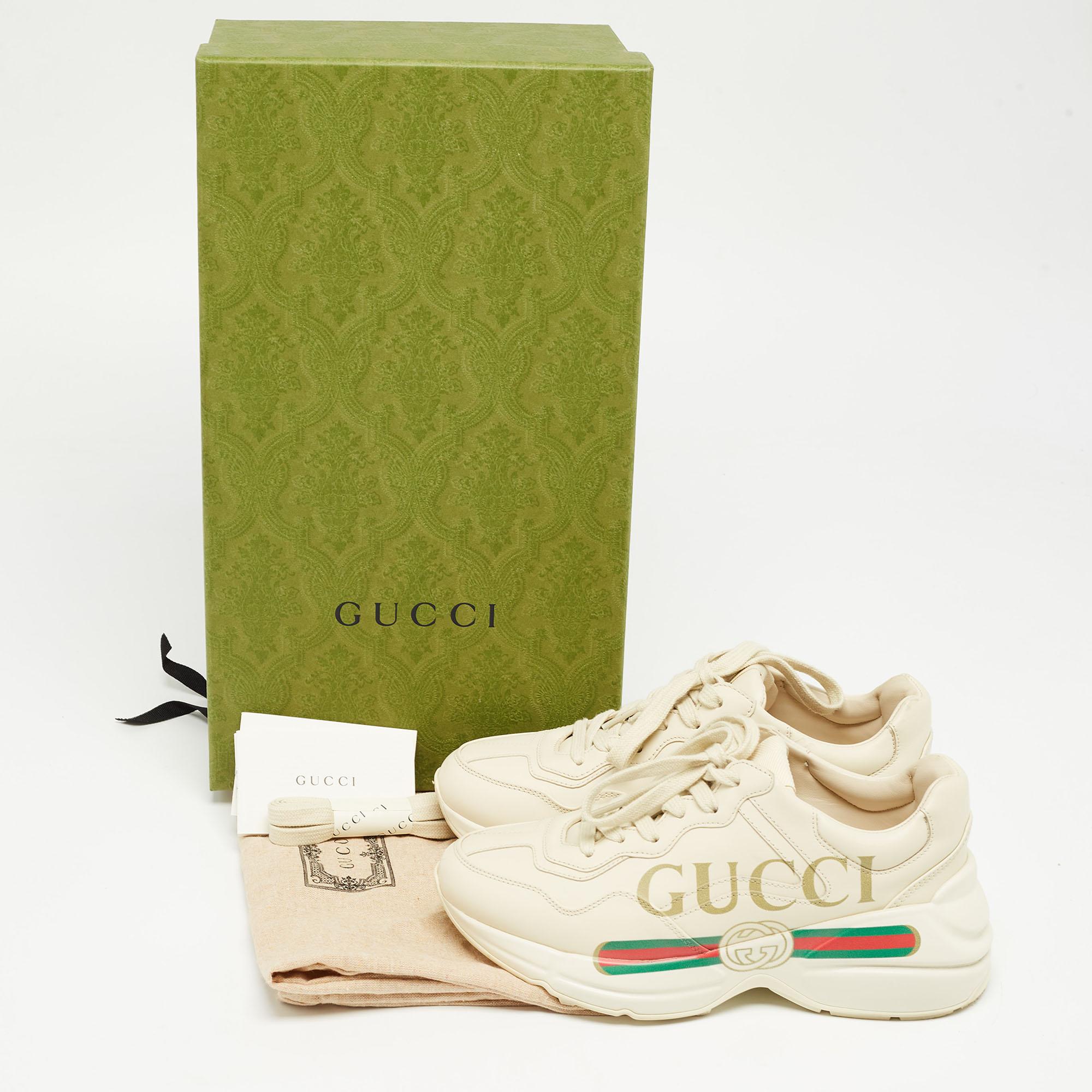 Gucci Cream Leather Rhyton Sneakers Size 35.5 5