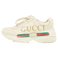 Used Gucci Cream Leather Rhyton Sneakers Size 35.5