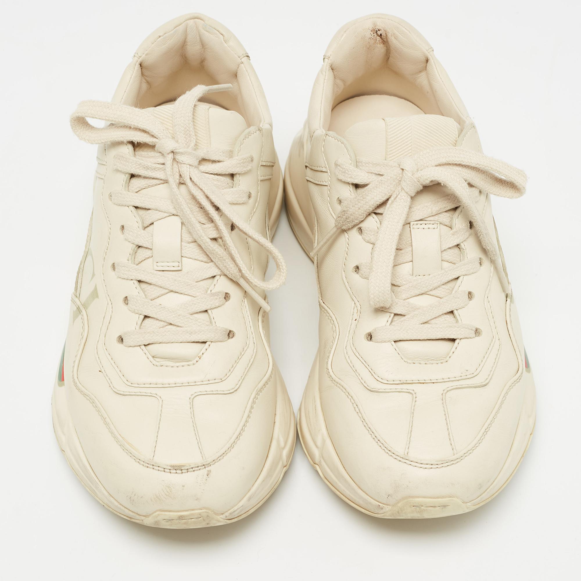 Gucci Cream Leather Rhyton Sneakers Size 36 In Fair Condition In Dubai, Al Qouz 2