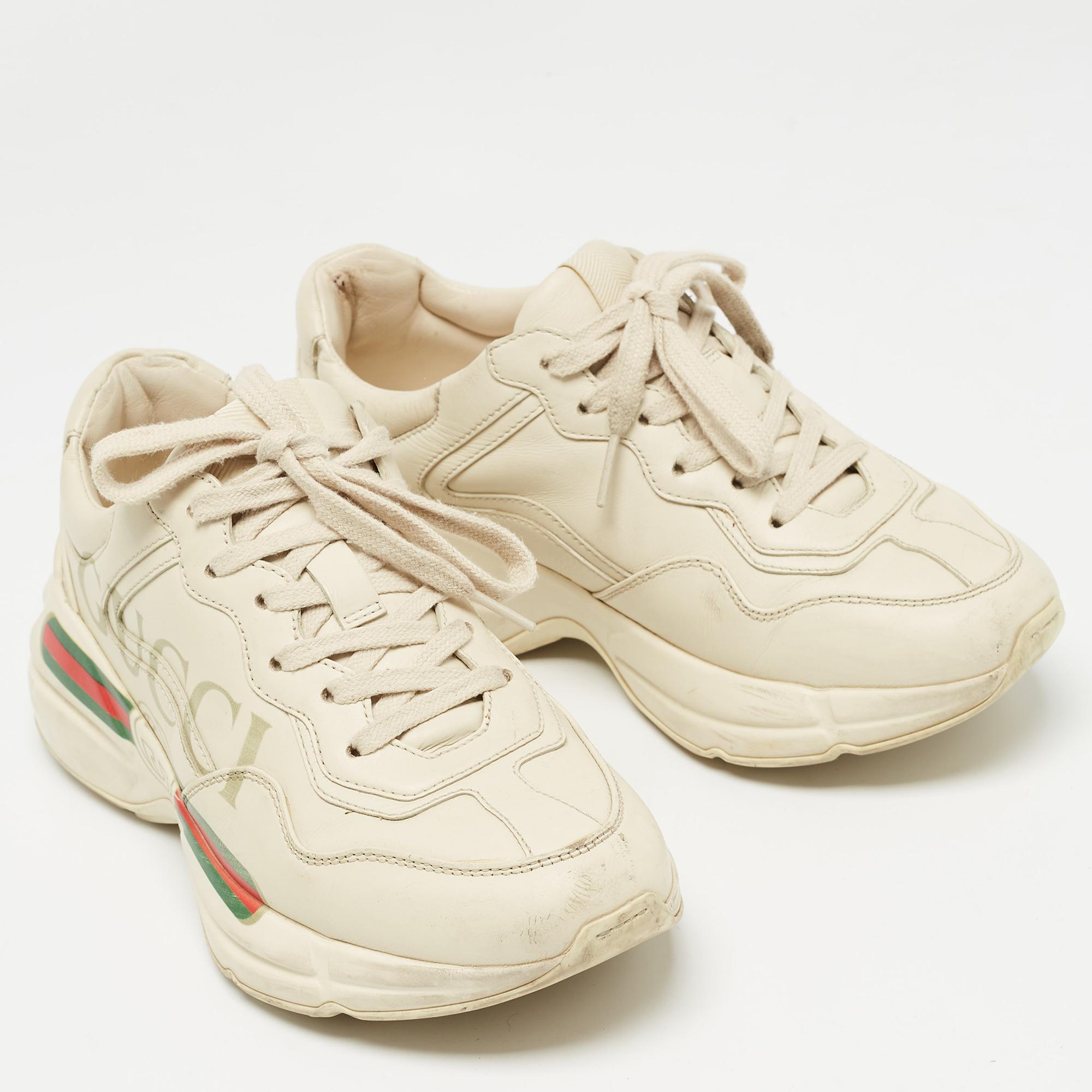 Women's Gucci Cream Leather Rhyton Sneakers Size 36