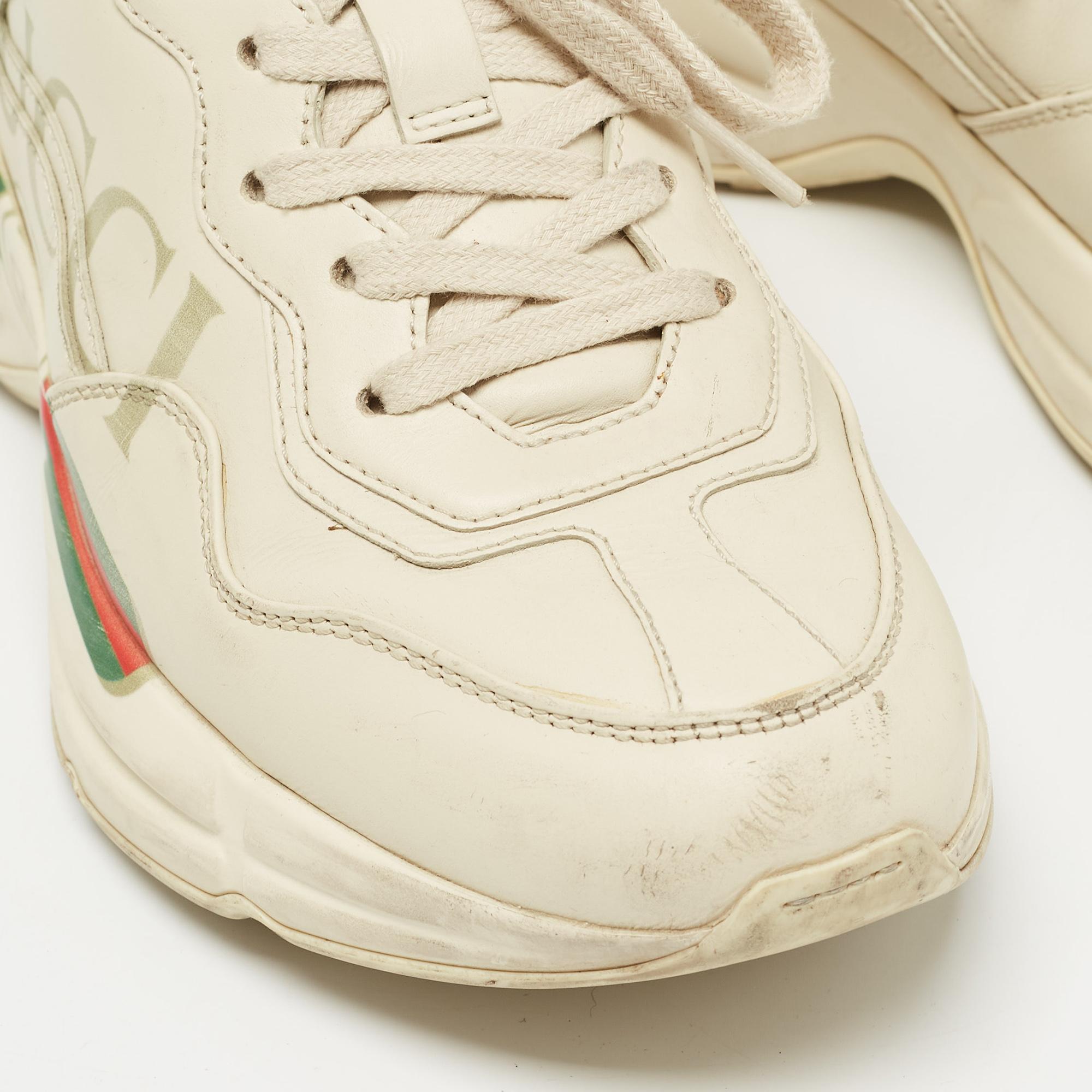 Gucci Cream Leather Rhyton Sneakers Size 36 3