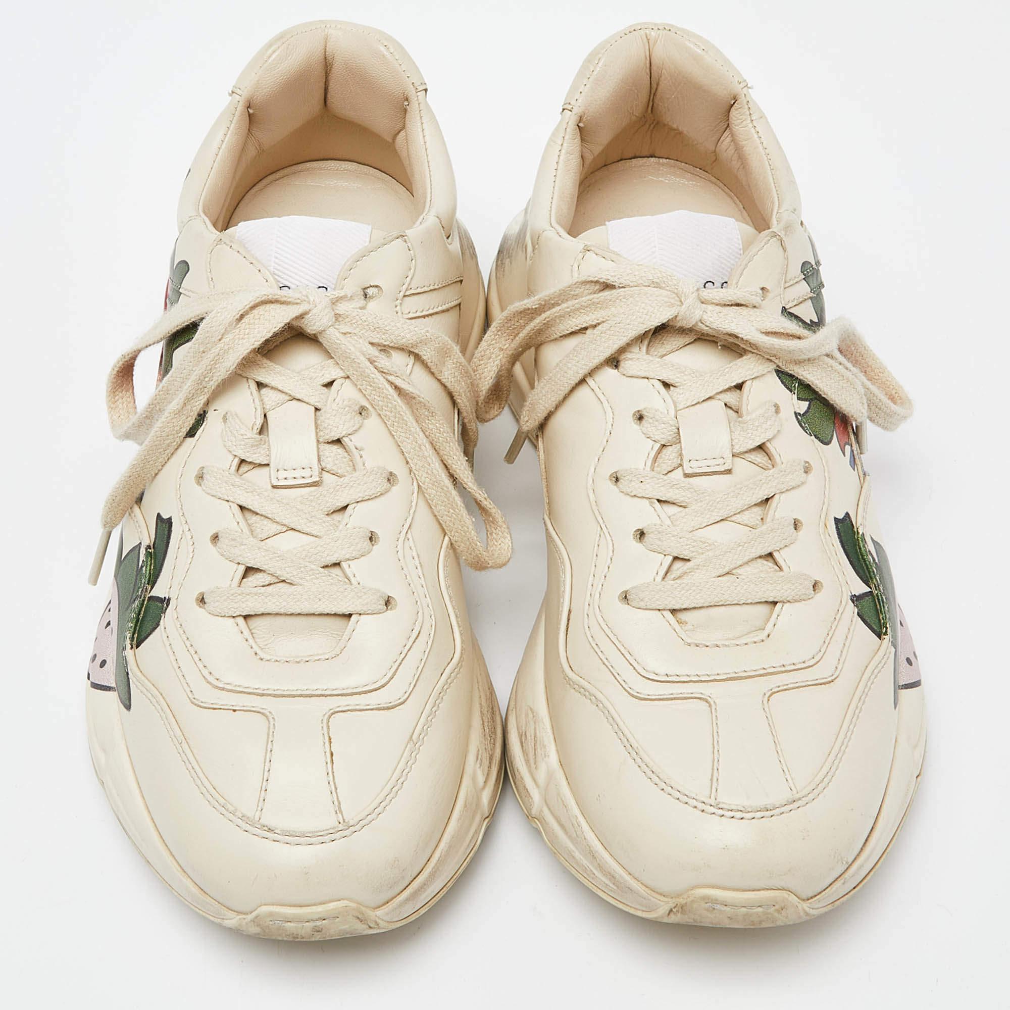 Give your outfit a luxe update with this pair of Gucci Rhyton sneakers. The shoes are sewn perfectly to help you make a statement in them for a long time.

