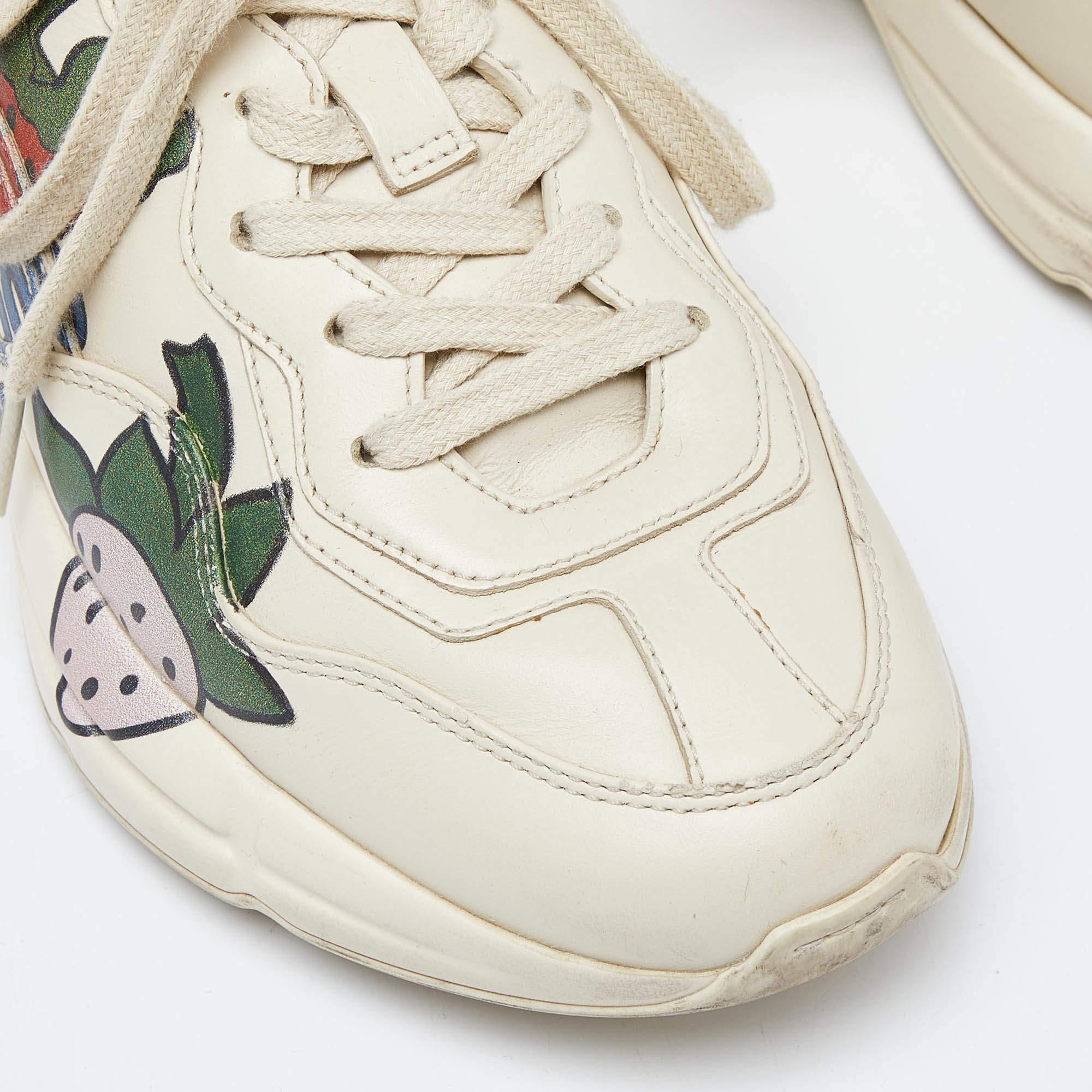 Gucci Cream Leather Rhyton Sneakers Size 37 For Sale 1