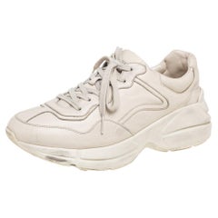 Used Gucci Cream Leather Rhyton Sneakers Size 40.5