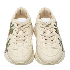 Gucci Cream Leather Rhyton Strawberry Print Low Top Sneakers Size 38