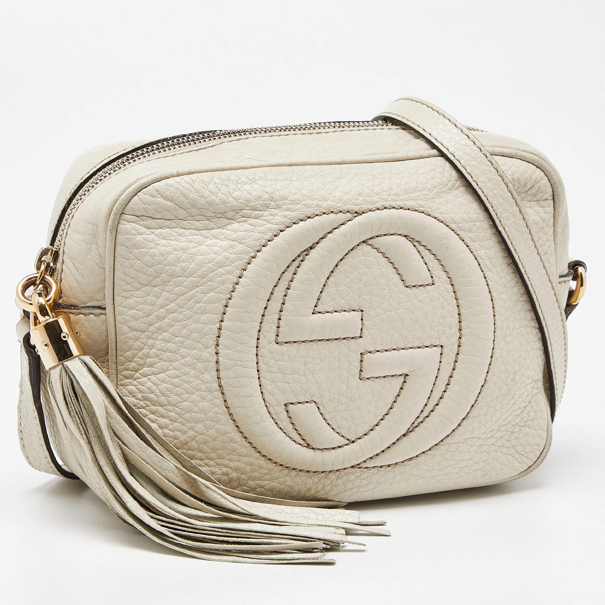 Beige Gucci Cream Leather Small Soho Disco Crossbody Bag