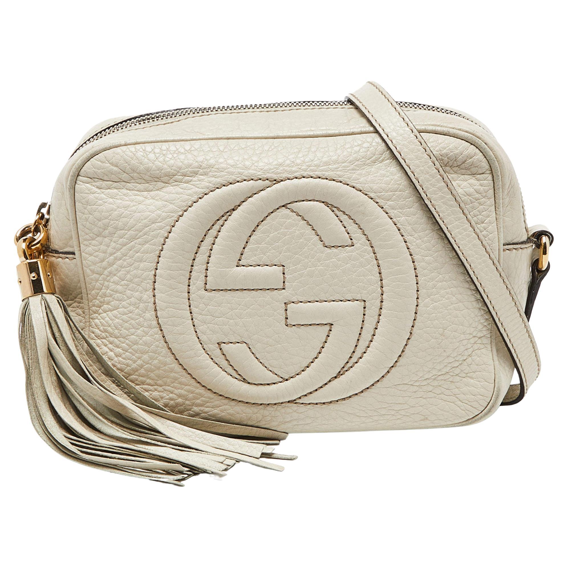 Gucci Cream Leather Small Soho Disco Crossbody Bag For Sale