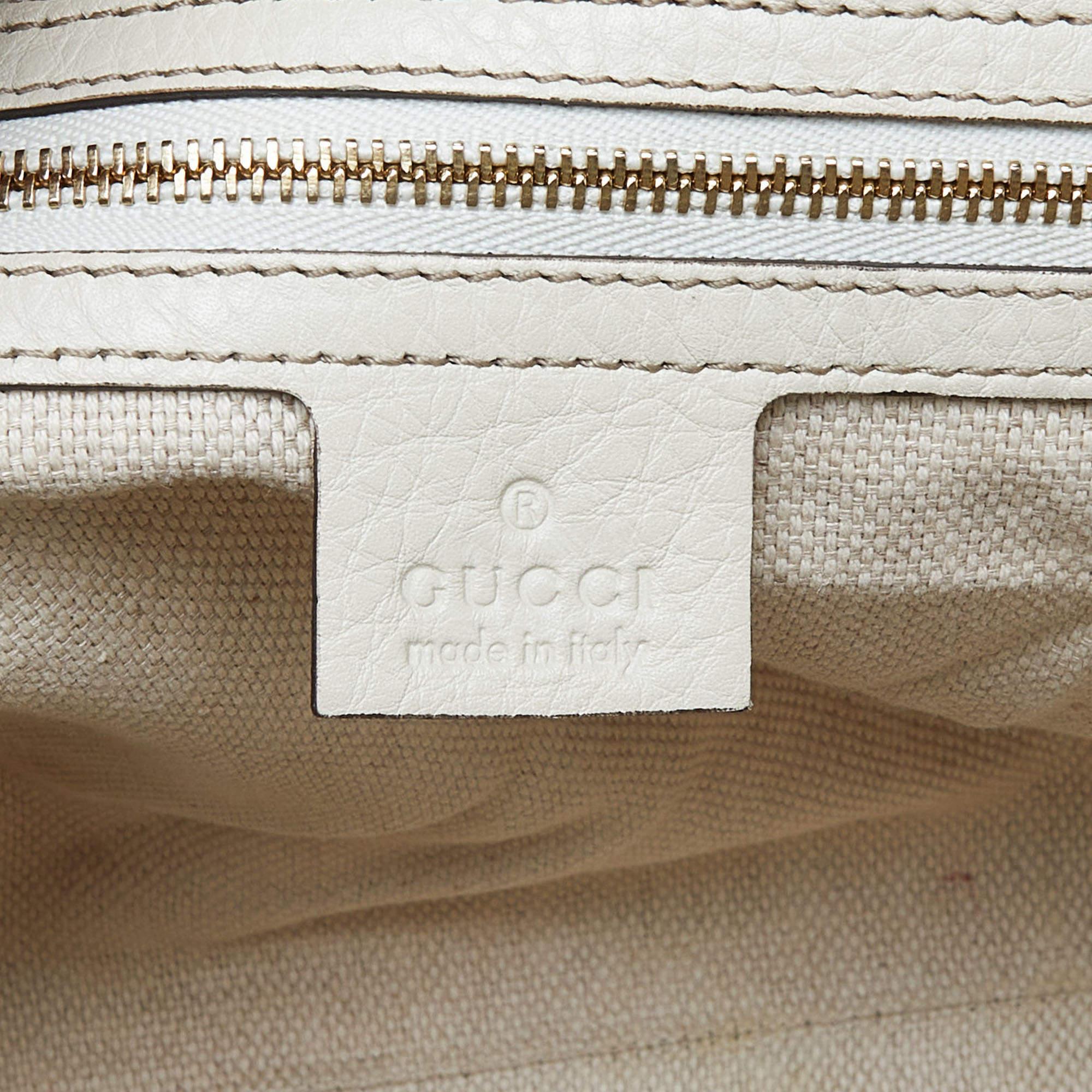 Gucci Cream Leather Soho Zip Tassel Tote For Sale 6