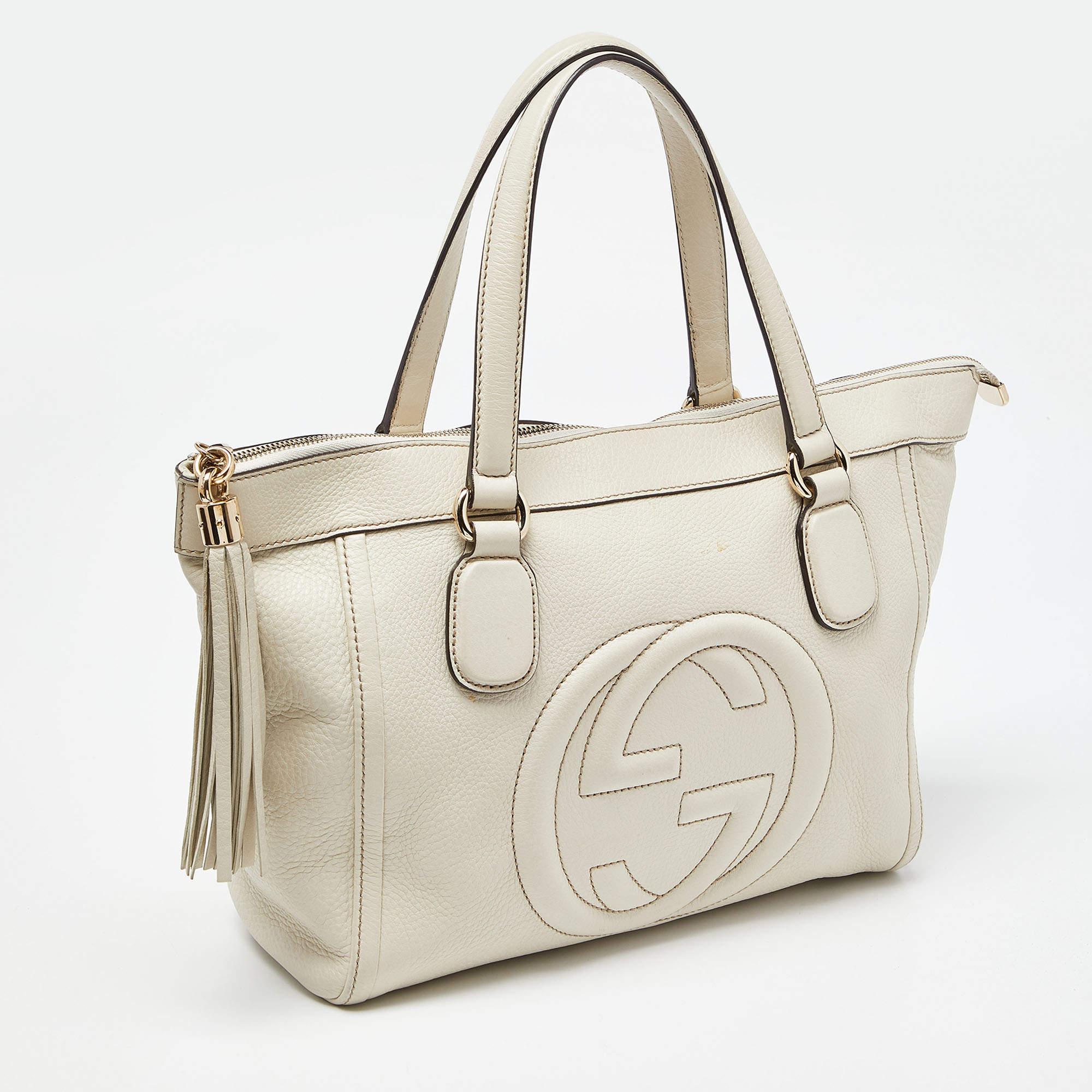 Gucci Cream Leather Soho Zip Tassel Tote 6