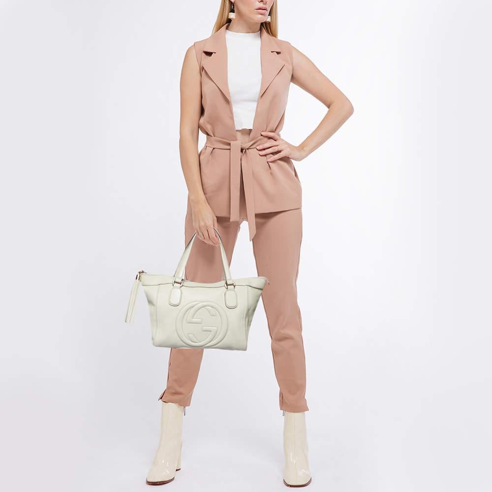 Women's Gucci Cream Leather Soho Zip Tassel Tote