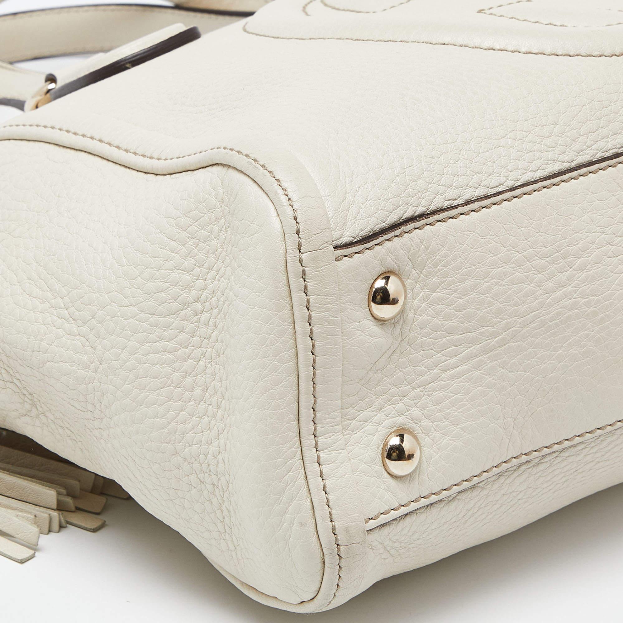 Gucci Cream Leather Soho Zip Tassel Tote 2