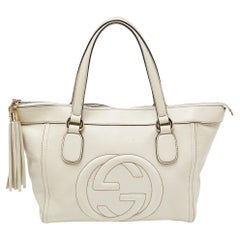 Gucci Cream Leather Soho Zip Tassel Tote