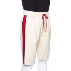 Gucci Cream Leather Stripe Detail Drawstring Waist Shorts M