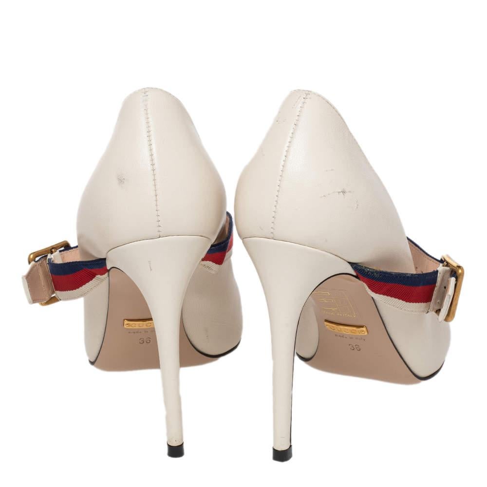 Beige Gucci Cream Leather Sylvie Mary Jane Pumps Size 36 For Sale