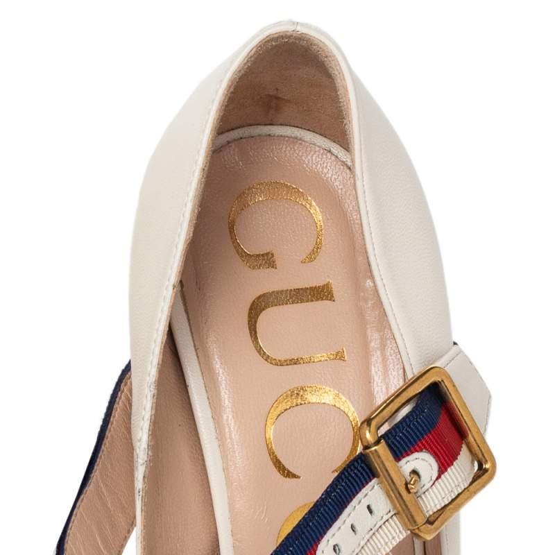 Gucci Cream Leather Sylvie Mary Jane Pumps Size 36 For Sale 1