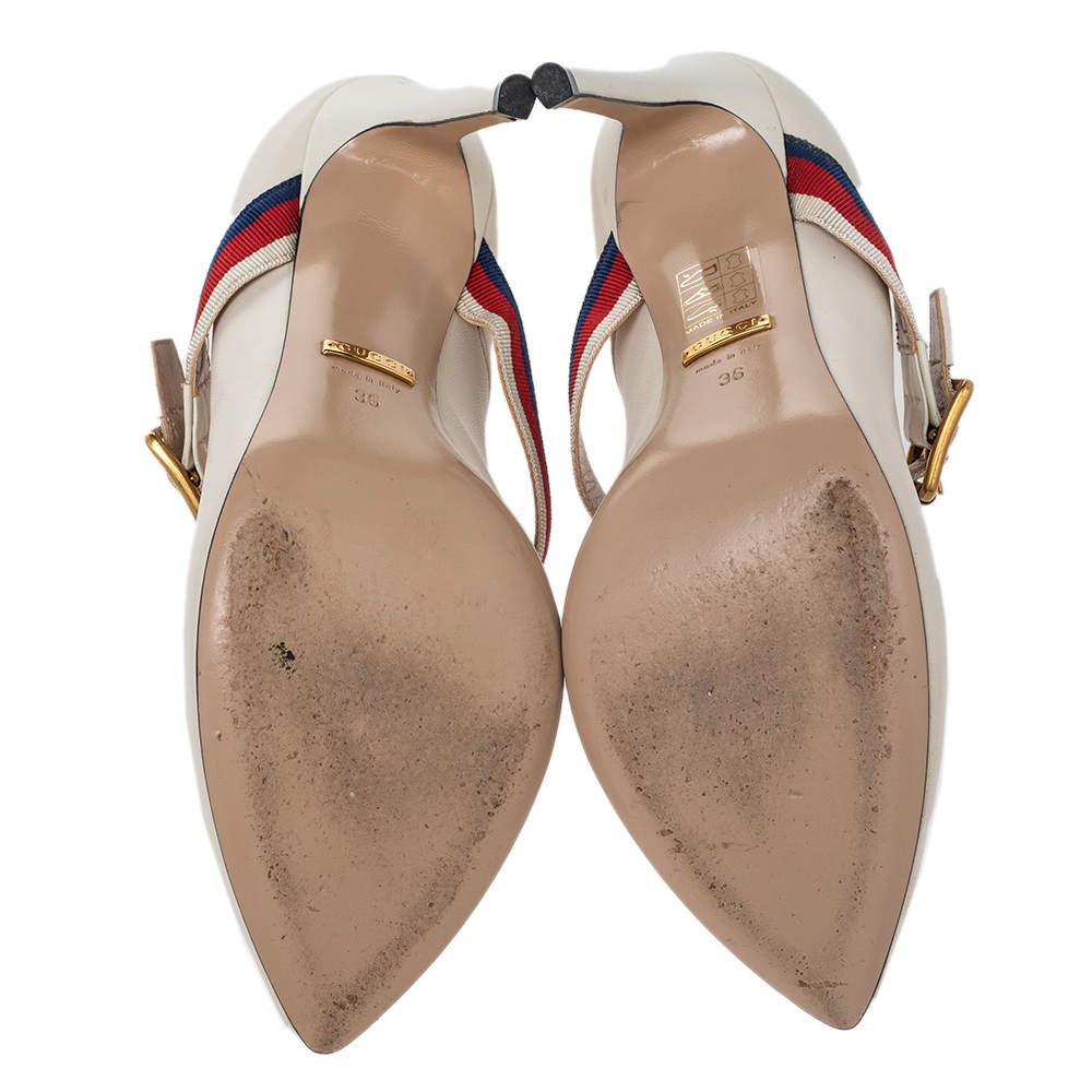 Gucci Cream Leather Sylvie Mary Jane Pumps Size 36 For Sale 3